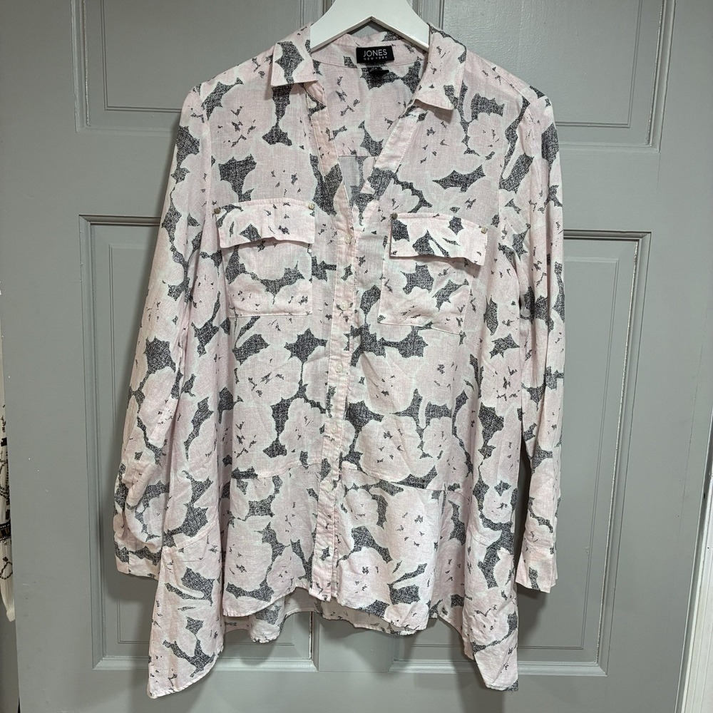 Jones New York Women's Blouse Medium Long Sleeves Asymmetrical Oversized